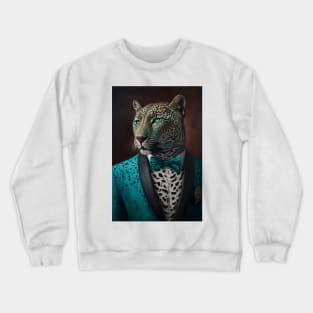 Cyan Leopard in a Tuxedo Crewneck Sweatshirt